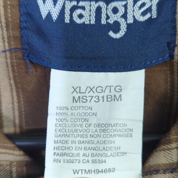 Wrangler Shirt Men's XL Brown Plaid Snap Button Brushpopper Western - Picture 4 of 10